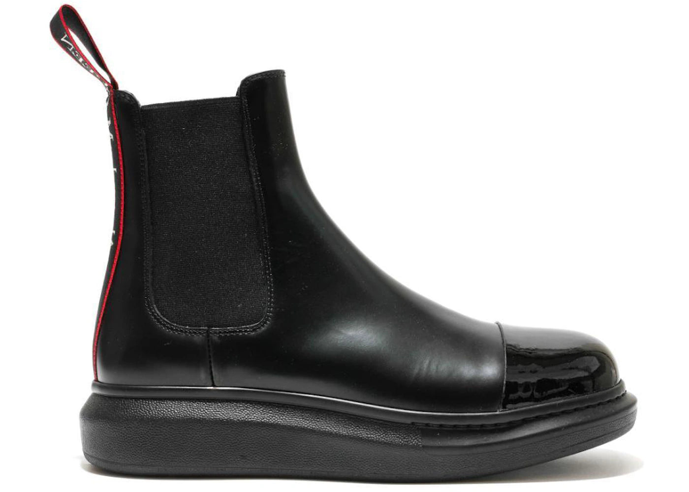 alexander mcqueen hybrid chelsea boot black red detail