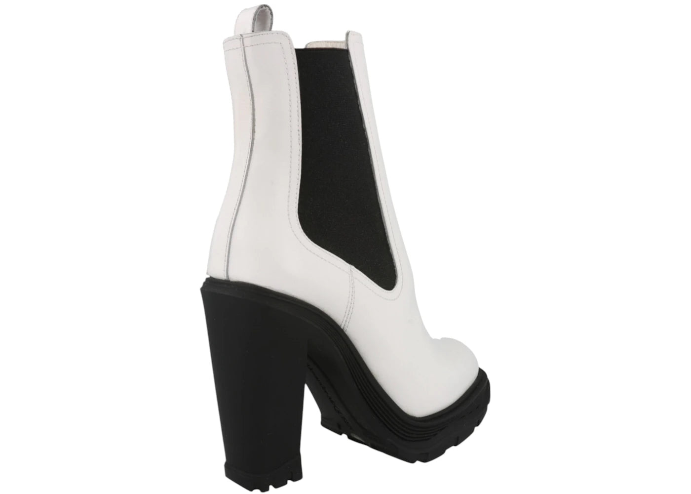 alexander mcqueen leather heeled chelsea boot ivory black (women's)