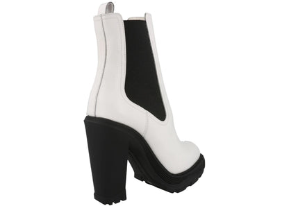 alexander mcqueen leather heeled chelsea boot ivory black (women's)