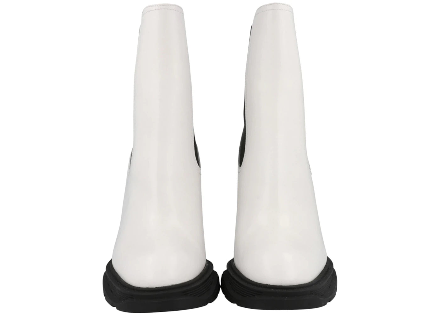 alexander mcqueen leather heeled chelsea boot ivory black (women's)