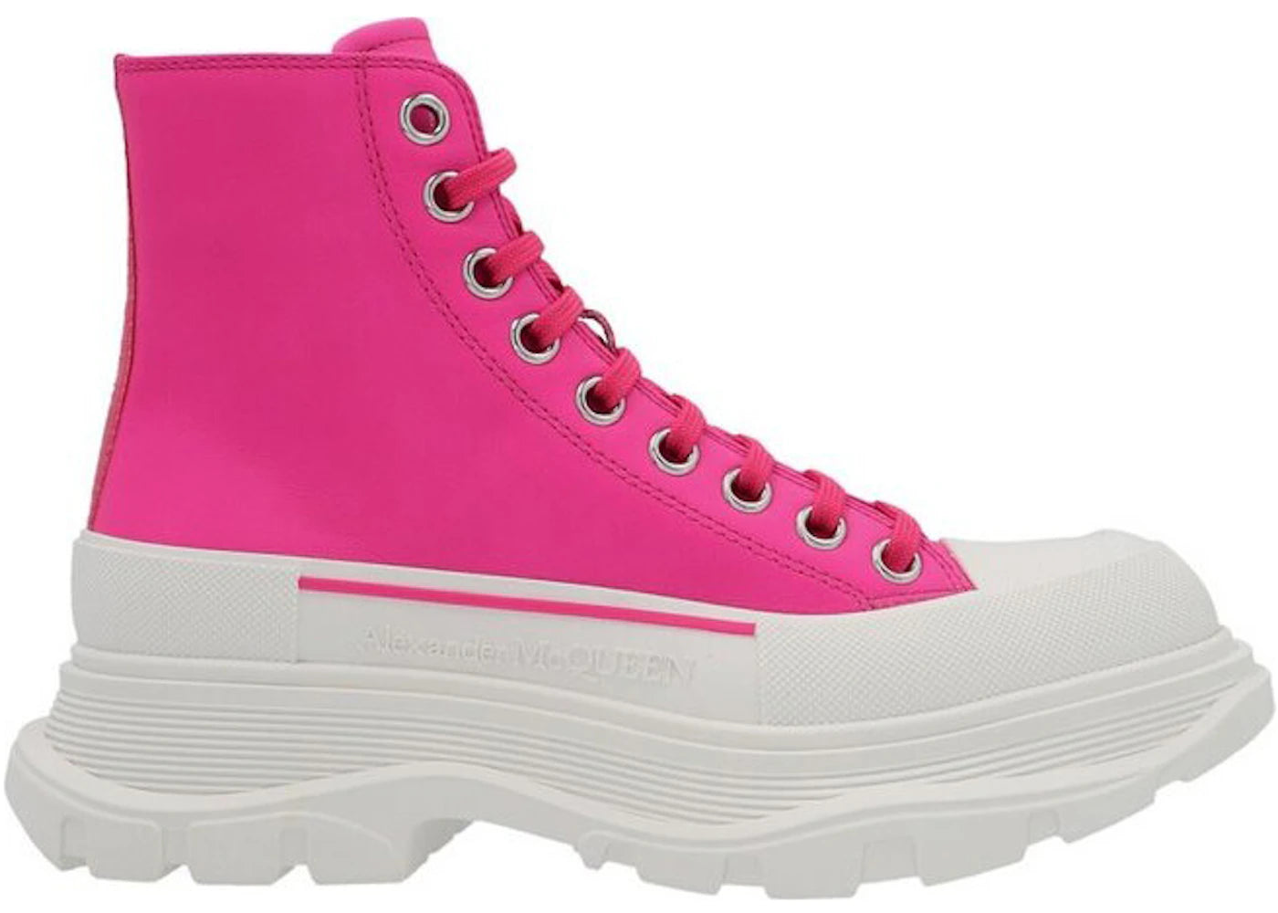 Alexander Mcqueen Leather Tread Slick Boot Pink White (Women'S)