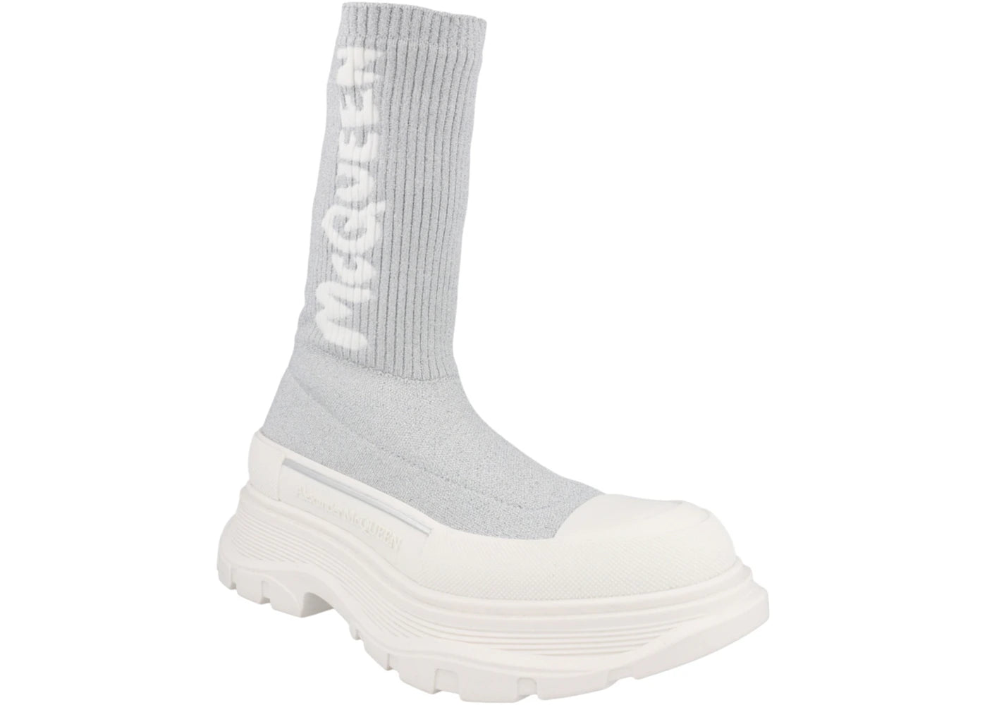 alexander mcqueen logo intarsia chunky sock sneaker grey white (women's)