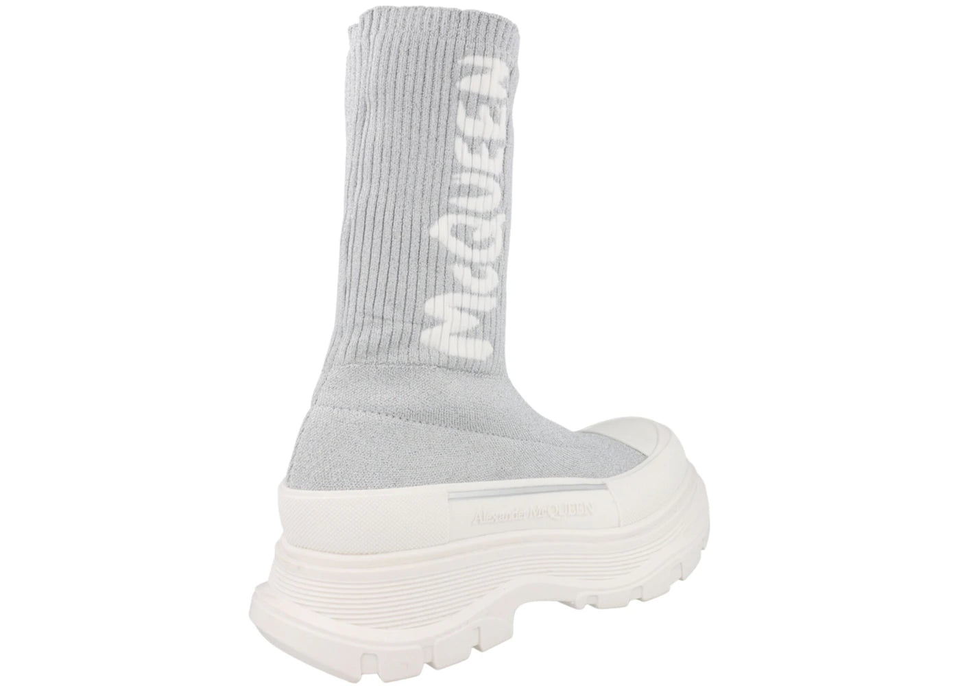 alexander mcqueen logo intarsia chunky sock sneaker grey white (women's)