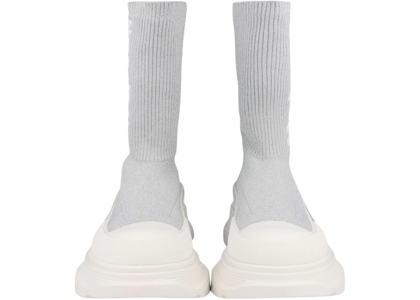alexander mcqueen logo intarsia chunky sock sneaker grey white (women's)
