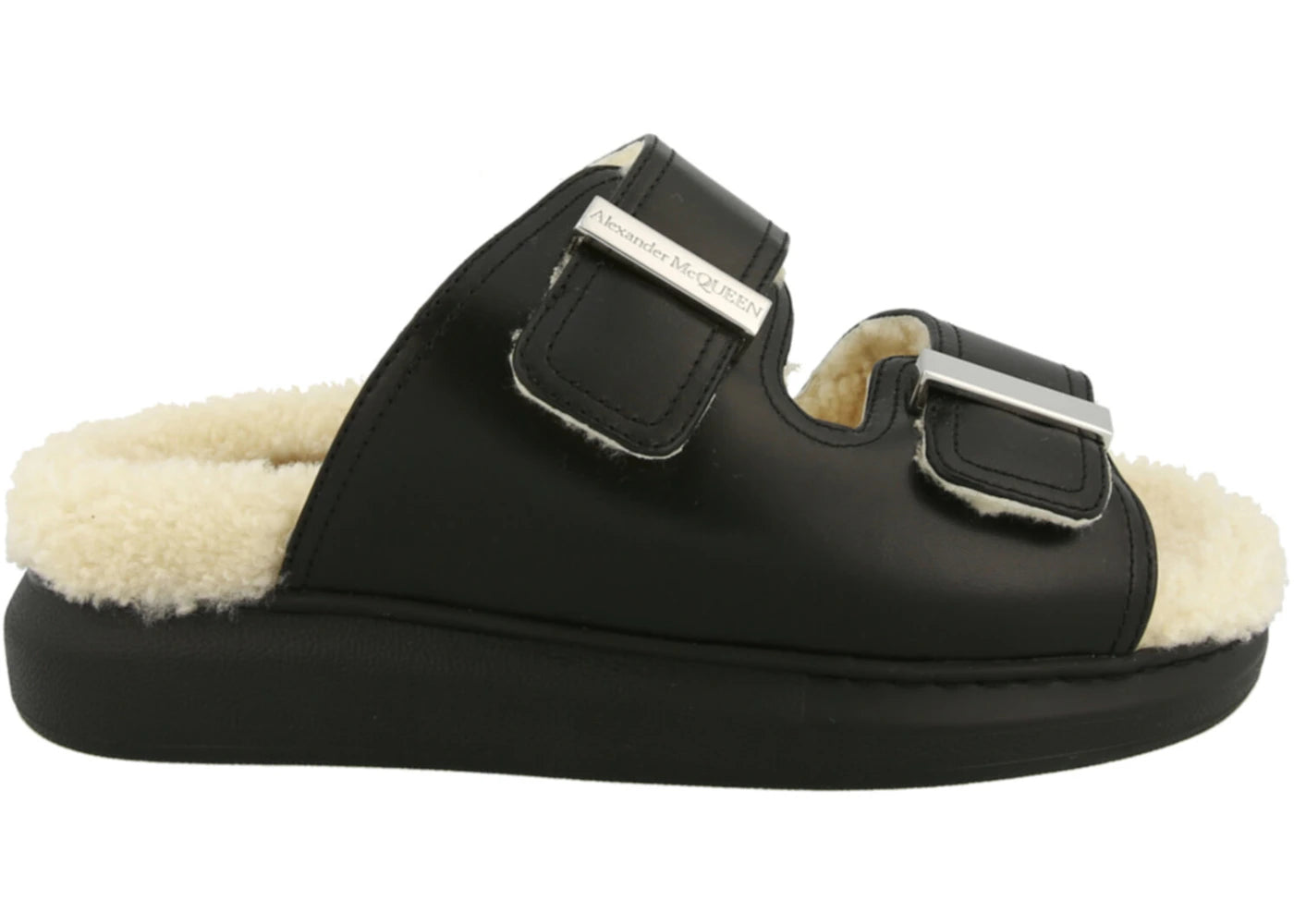 Alexander Mcqueen Oversized Hybrid Slides Shearling Black (Women'S)