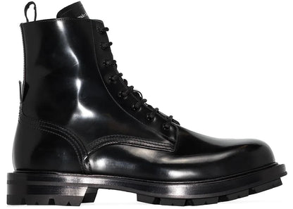 Alexander Mcqueen Polished Leather Combat Boot Black