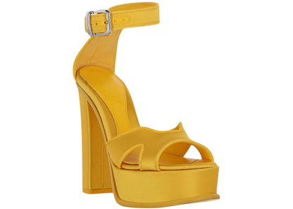 alexander mcqueen satin platform heels yellow silver (women's)