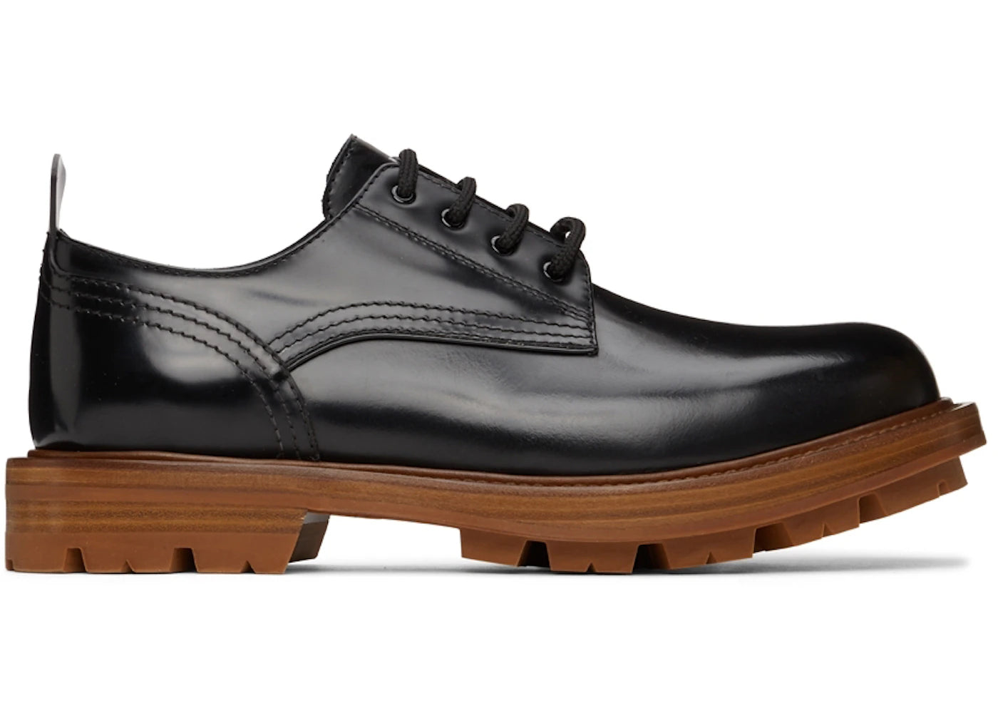 alexander mcqueen shiny derby oxfords black brown