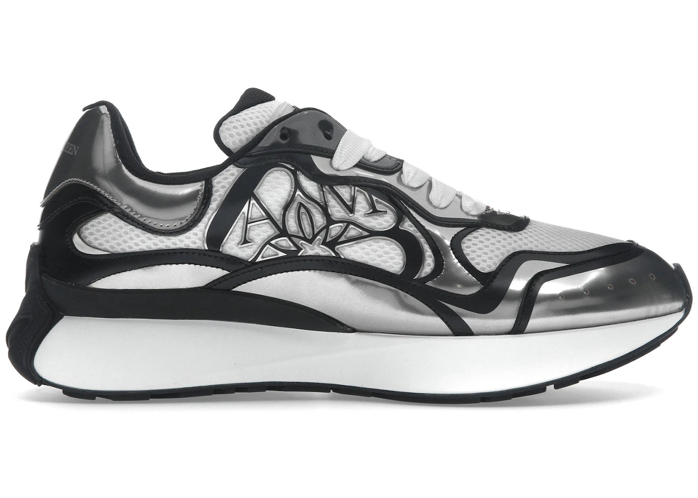 alexander mcqueen sprint runner black white silver-tone seal