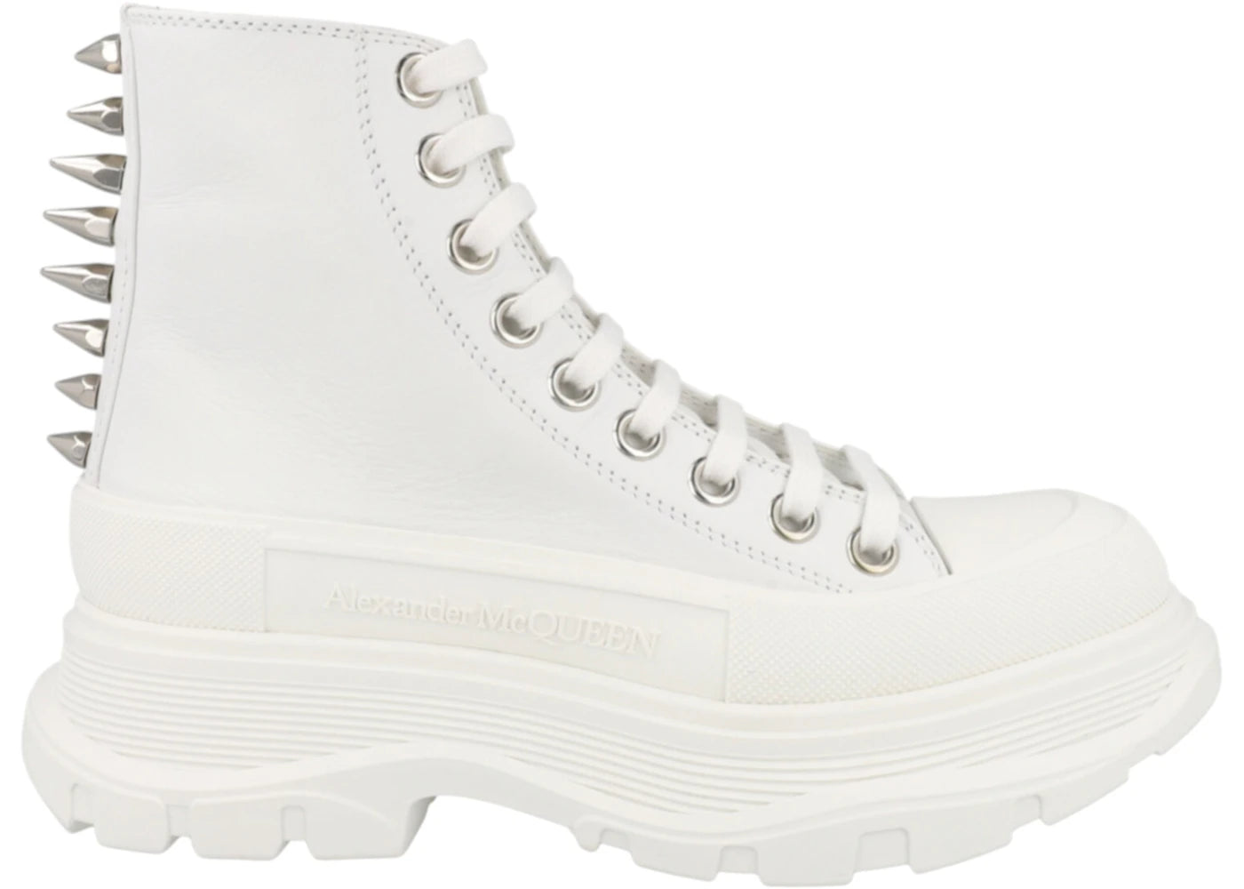 Alexander Mcqueen Studded Tread Slick Boot White Silver (Women'S)