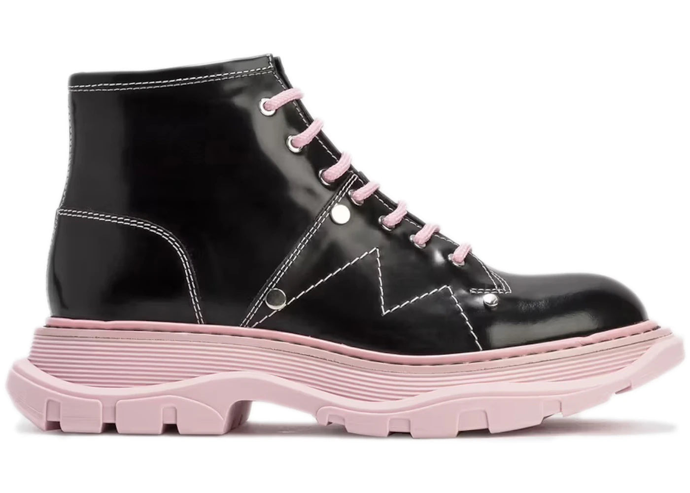 Alexander Mcqueen Tread Lace-Up Boot Black Pink (Women'S)