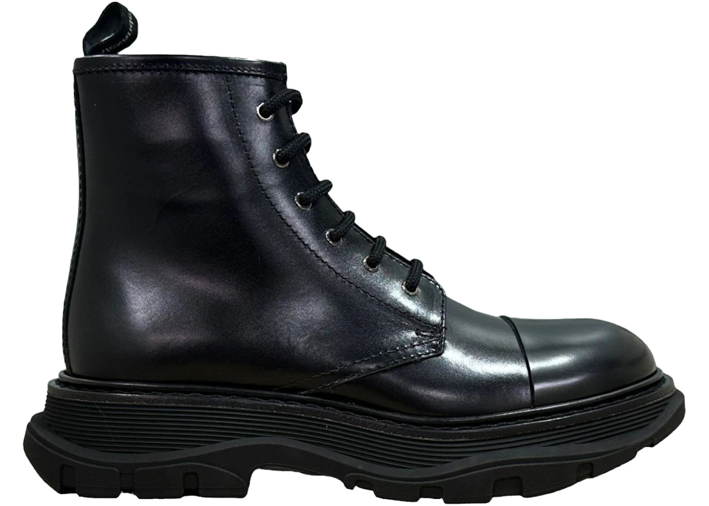 Alexander Mcqueen Tread Lace-Up Combat Leather Boot Black