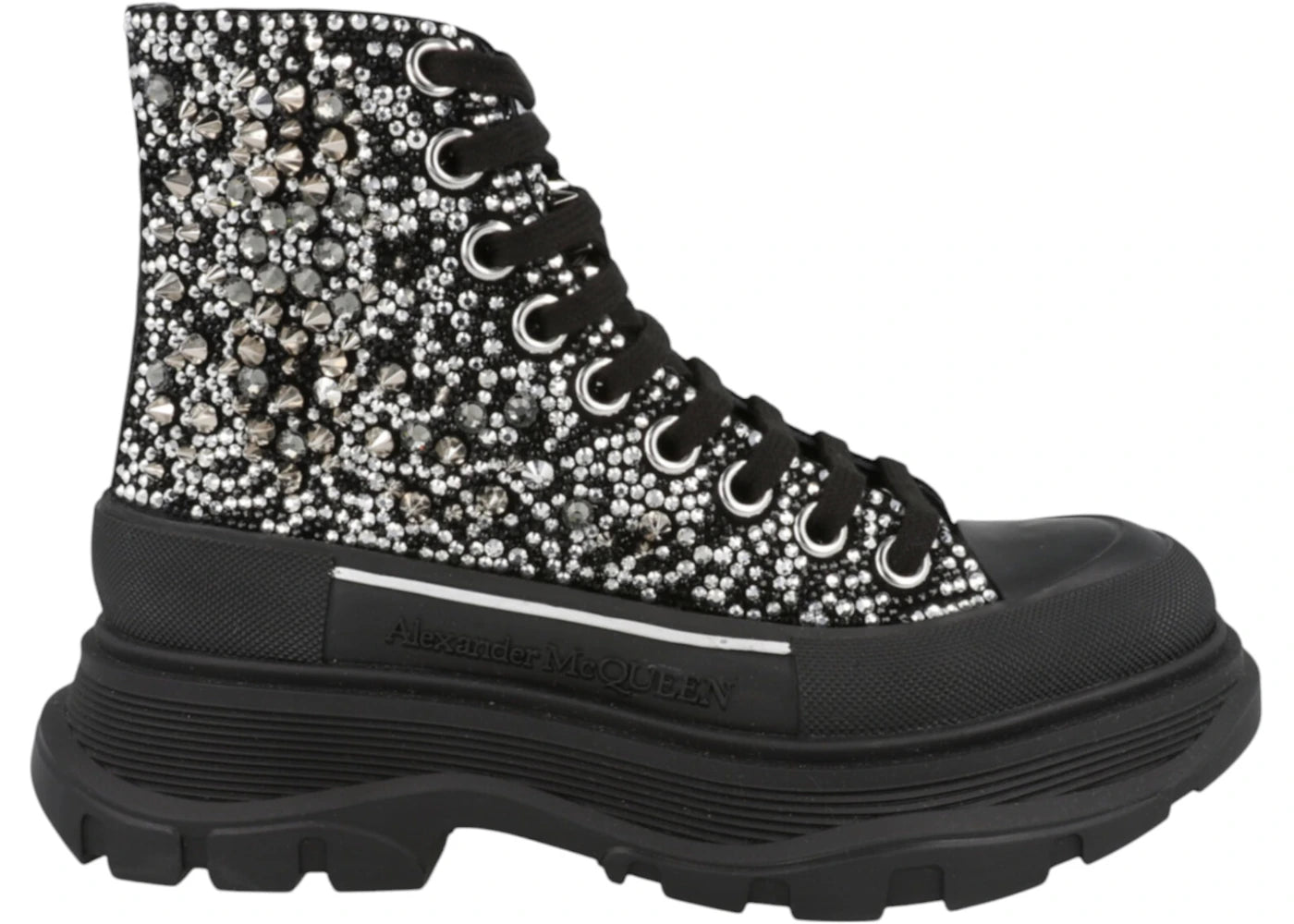 Alexander Mcqueen Tread Slick Boot Black Silver Crystal (Women'S)