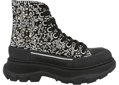 alexander mcqueen tread slick boot black silver crystal (women's)