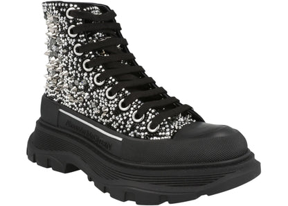 alexander mcqueen tread slick boot black silver crystal (women's)
