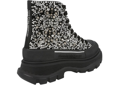 alexander mcqueen tread slick boot black silver crystal (women's)