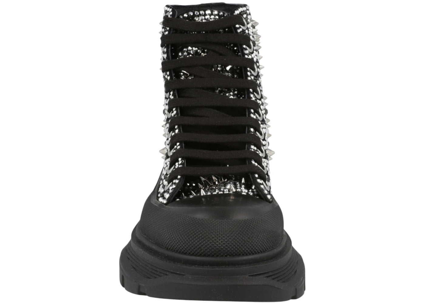 alexander mcqueen tread slick boot black silver crystal (women's)