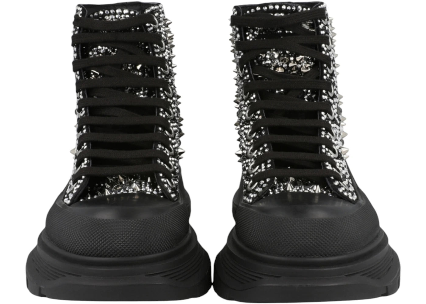 alexander mcqueen tread slick boot black silver crystal (women's)