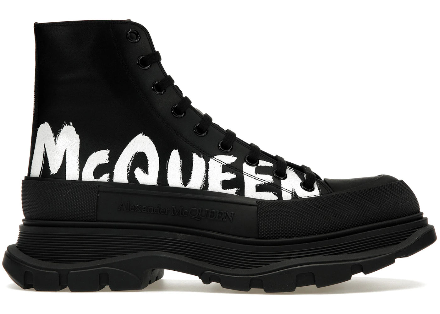 Alexander Mcqueen Tread Slick Boot Leather Graffiti Black White