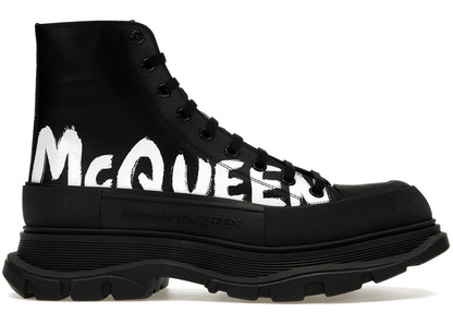 Alexander Mcqueen Tread Slick Boot Leather Graffiti Black White