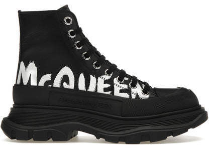 Alexander Mcqueen Tread Slick Boot Polyfaille Graffiti Black White (Women'S)