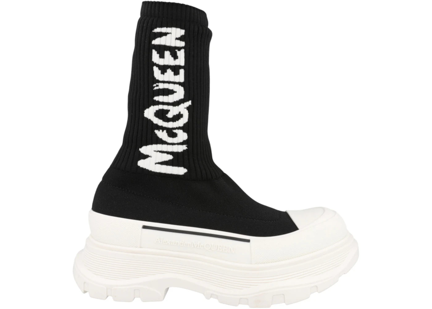 alexander mcqueen tread slick boot ribbed black white (women's)