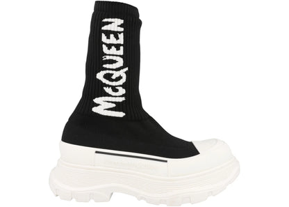 alexander mcqueen tread slick boot ribbed black white (women's)
