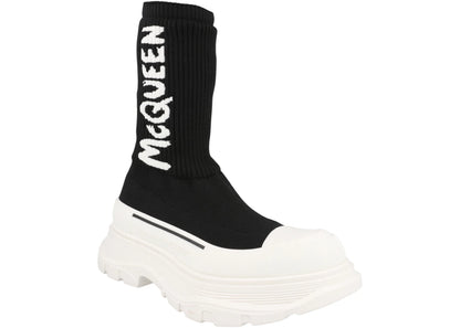 alexander mcqueen tread slick boot ribbed black white (women's)