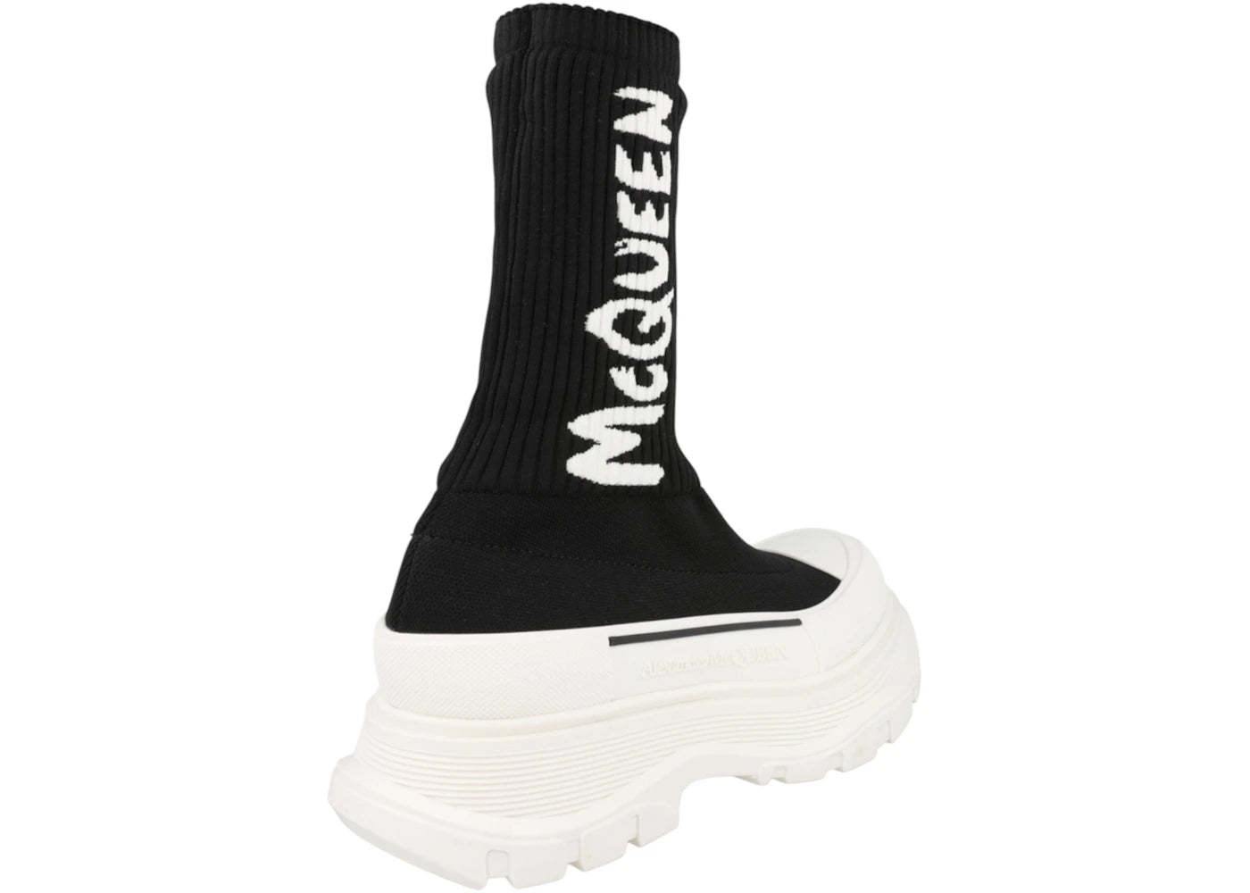 alexander mcqueen tread slick boot ribbed black white (women's)