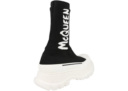 alexander mcqueen tread slick boot ribbed black white (women's)