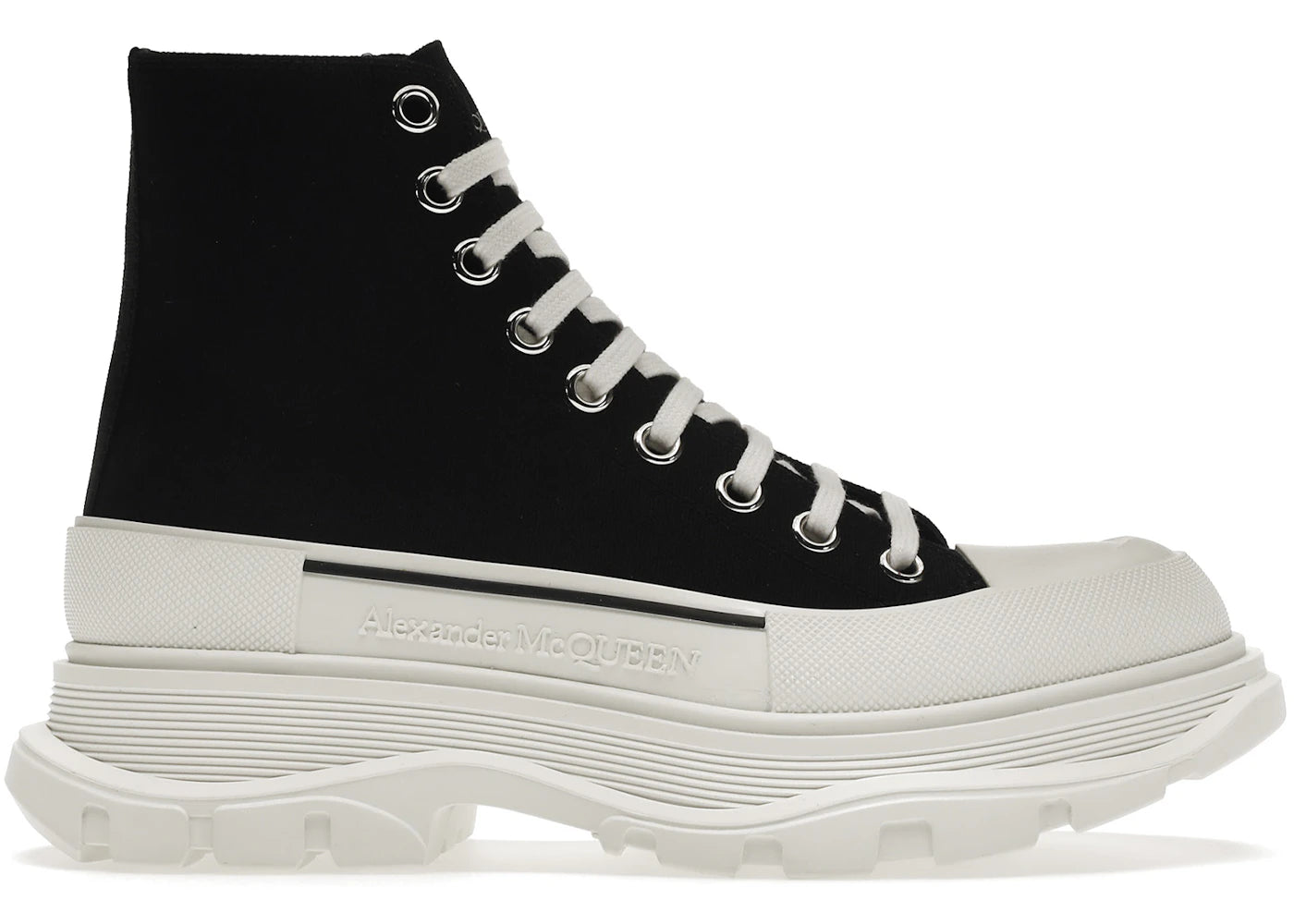 alexander mcqueen tread slick lace up boot black white
