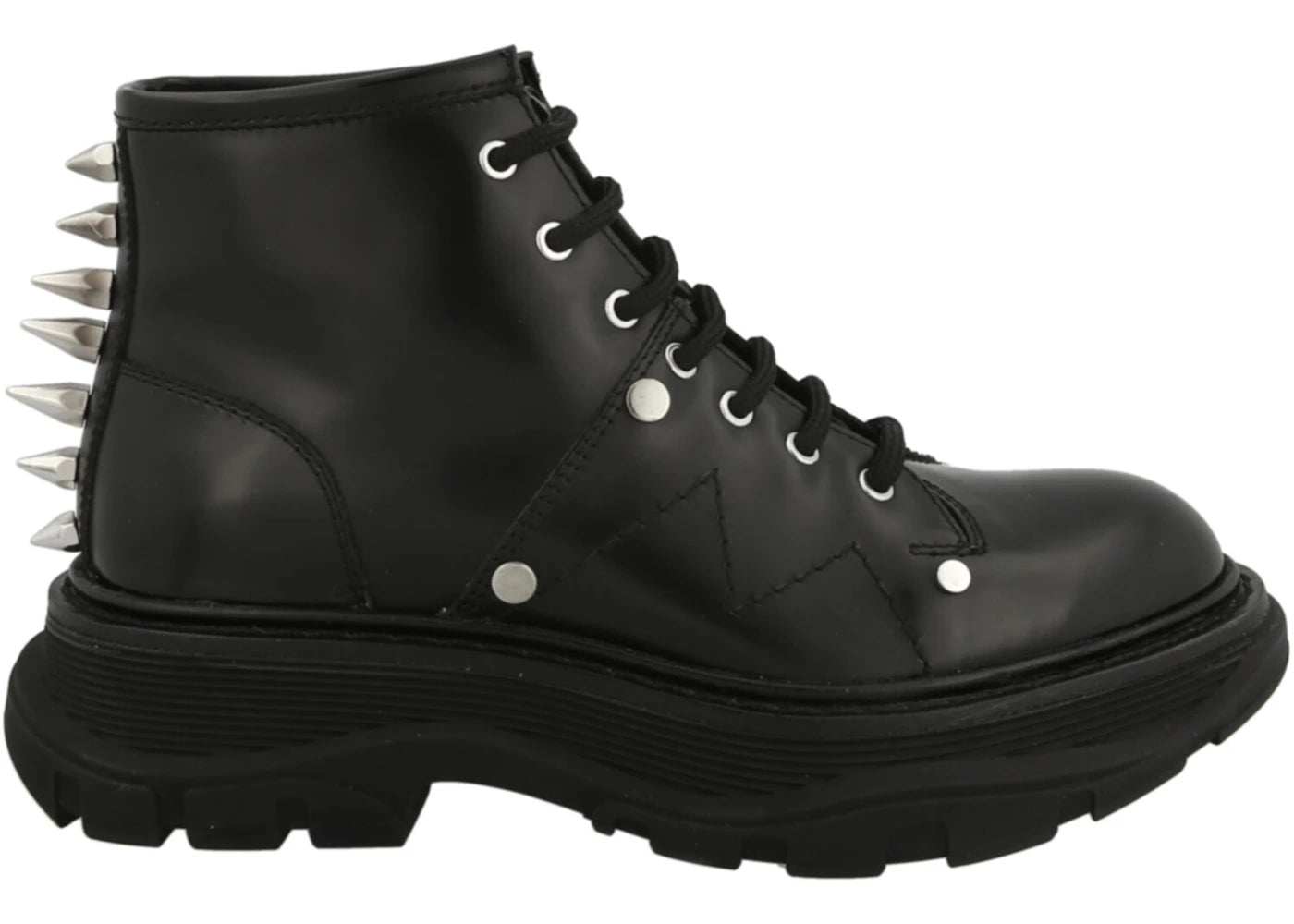 Alexander Mcqueen Tread Slick Lace Up Boots Black Silver (Women'S)