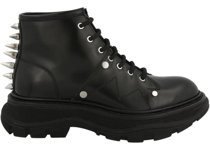 Alexander Mcqueen Tread Slick Lace Up Boots Black Silver (Women'S)
