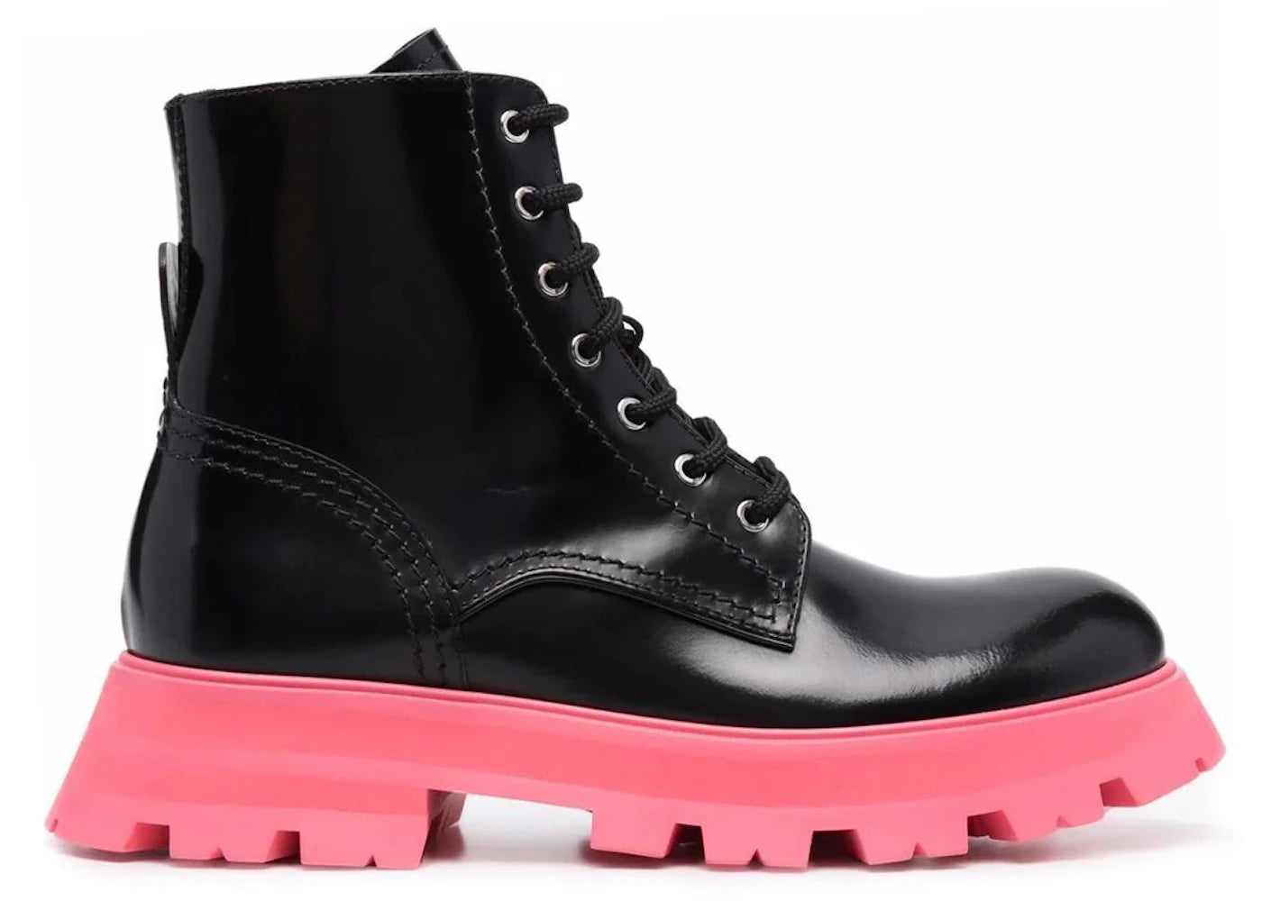 alexander mcqueen tread slick leather boot black pink (women's)