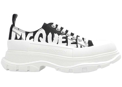 Alexander Mcqueen Tread Slick Low Lace Up Graffiti Shoes Black White (Women'S)