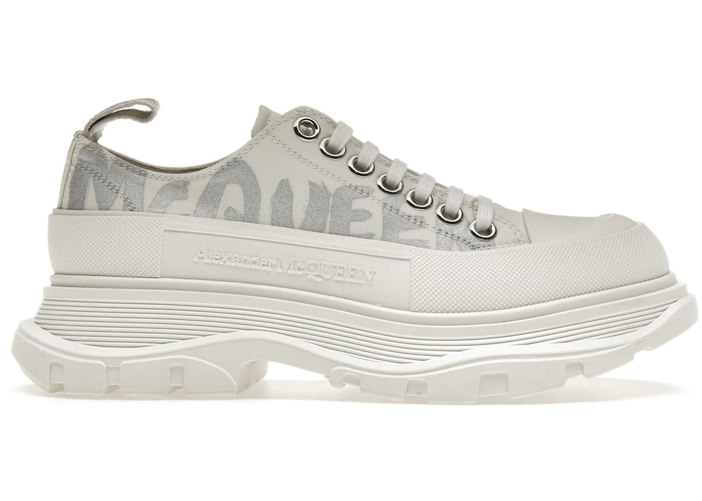 Alexander Mcqueen Tread Slick Low Lace Up Graffiti White Silver (Women'S)