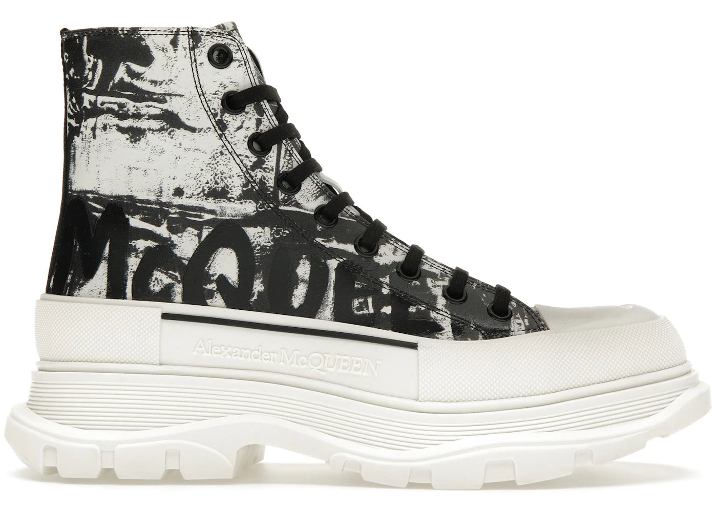 alexander mcqueen graffiti tread slick boot white black