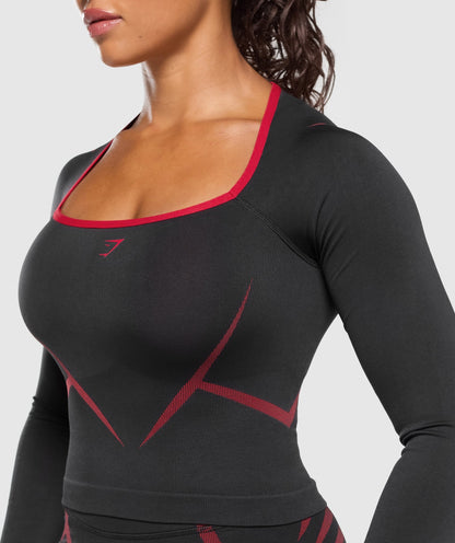 Women's Gymshark Apex Lift Seamless Long Sleeve Crop Top Black
