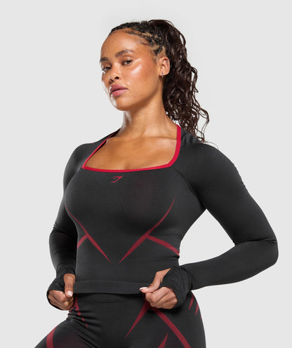 Women's Gymshark Apex Lift Seamless Long Sleeve Crop Top Black