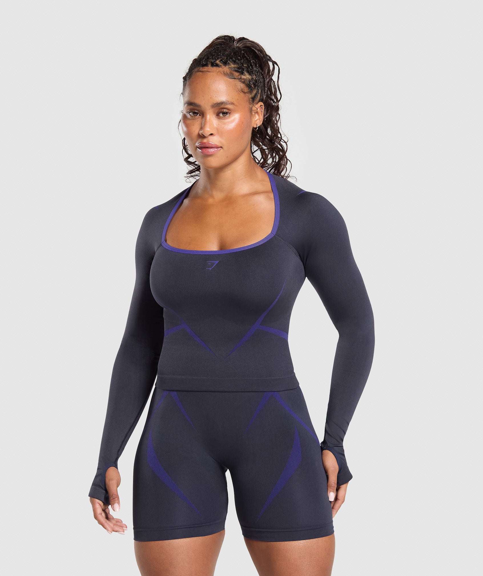 Women's Gymshark Apex Lift Seamless Long Sleeve Crop Top Heavy Blue