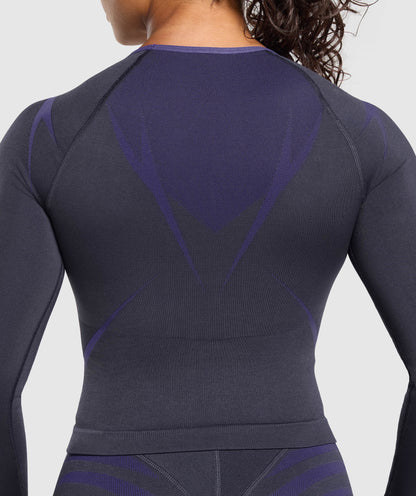 Women's Gymshark Apex Lift Seamless Long Sleeve Crop Top Heavy Blue