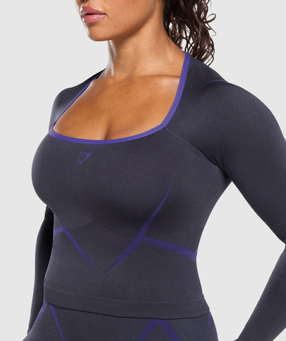 Women's Gymshark Apex Lift Seamless Long Sleeve Crop Top Heavy Blue