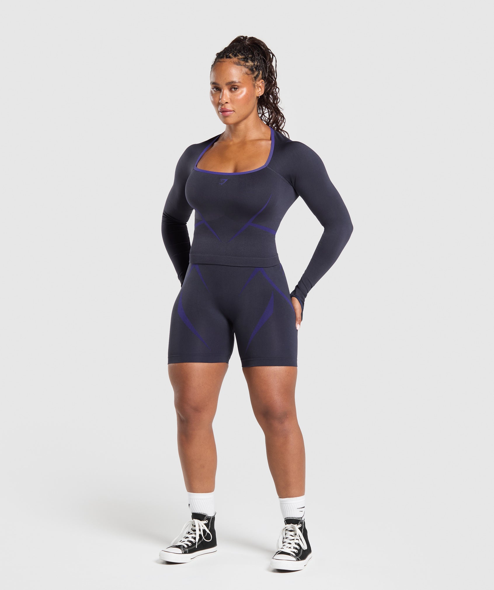 Women's Gymshark Apex Lift Seamless Long Sleeve Crop Top Heavy Blue