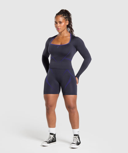 Women's Gymshark Apex Lift Seamless Long Sleeve Crop Top Heavy Blue