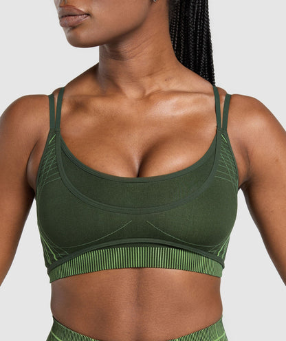 Women's Gymshark Apex Seamless Strappy Sports Bra Trail Green