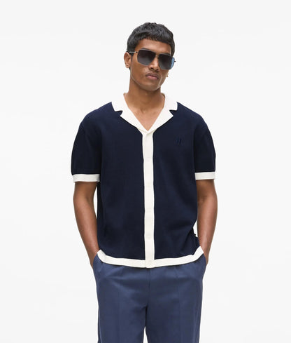 Karl Lagerfeld Monogram Knitted Polo Shirt Peacoat