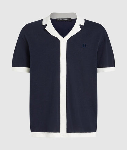 Karl Lagerfeld Monogram Knitted Polo Shirt Peacoat