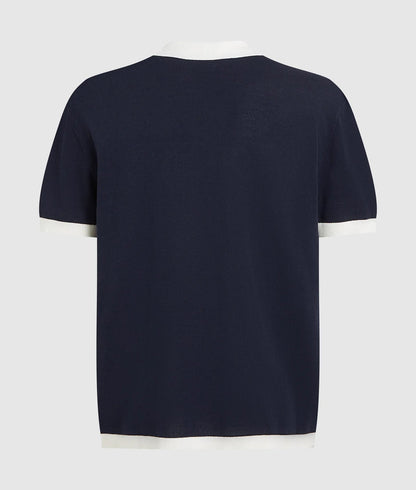 Karl Lagerfeld Monogram Knitted Polo Shirt Peacoat