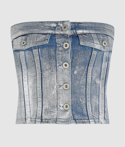 Karl Lagerfeld Coated Denim Bustier Coated Blue