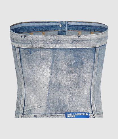 Karl Lagerfeld Coated Denim Bustier Coated Blue